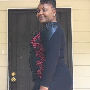 Faux leather lace blouse top shirt